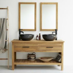 Meuble sous vasque en teck massif 135 cm - Naturel
