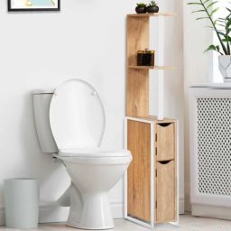 Idmarket - Meuble wc 2 portes detroit avec étagères métal blanc design industriel - Bois-clair