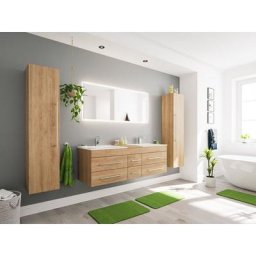 Ensemble meuble de sdb Roma xl 4 pièce incl. miroir led en décor chêne - décor chêne