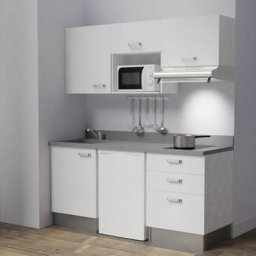 Kitchenette K20L - 180 cm - emplacements frigo, micro-ondes et hotteBlancCromoévier à gauche