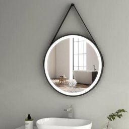Led Miroir Salle de Bain Rond ф70cm, Miroir de salle de bain rond avec noir réglable sangle avec 3