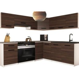 Lidier - Cuisine complète L360 cm - Cuisine d'angle 9 pcs - Plan de travail inclus Châtaigne