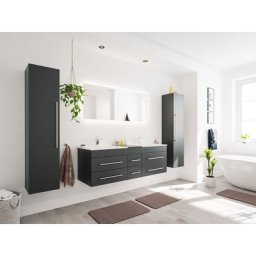 Ensemble meuble de sdb Roma xl 4 pièce incl. miroir led en noir satiné - noir