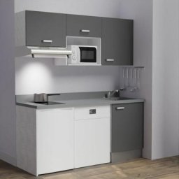 Kitchenette K55L - 180 cm - emplacements hotte, micro-ondes, frigo et lave-vaisselleGrisCromoévier