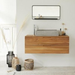 Meuble sous vasque en teck massif 115 cm - Naturel