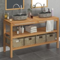 Armoire de toilette Teck solide et lavabos en pierre de rivière ,design élégant,pour toilette