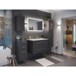 Ensemble de SDB Firenze 100 (5 Pièces/B) en anthracite satiné avec miroir LED - anthracite satiné