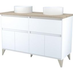Meuble à poser ona - L120cm - Blanc et bois - Mélaminé - Livré en kit - Blanc