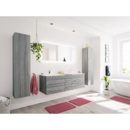 Ensemble meuble de sdb Roma xl 4 pièce incl. miroir led en décor chêne argenté