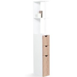 Idmarket - Meuble wc étagère willy bois 3 portes coloris hêtre gain de place pour toilettes
