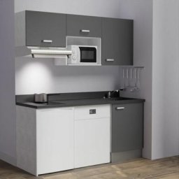 Kitchenette K55L - 180 cm - emplacements hotte, micro-ondes, frigo et lave-vaisselleGrisNeroévier à