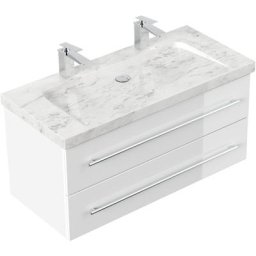 Meuble sdb Damo en blanc brillant avec une vasque en marbre Carrara White 100cm