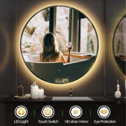 Miroir Mural Lumineux Rond 60 cm, Miroir Salle de Bain led, avec capteur Tactile, Anti-buée