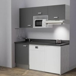 Kitchenette K55L - 180 cm - emplacements hotte, micro-ondes, frigo et lave-vaisselleGrisNeroévier à