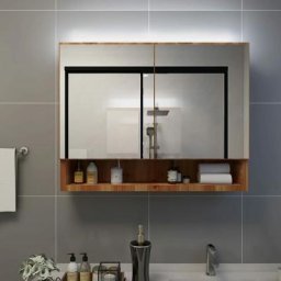 Meuble de salle de bain | Armoire à miroir de salle de bain led Chêne 80x15x60 cm mdf