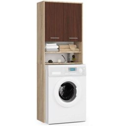 Colonne salle de bains Akord fin Chêne Sonoma 64 cm 2 portes façade Wengé 4 étagères 64x30x180 cm