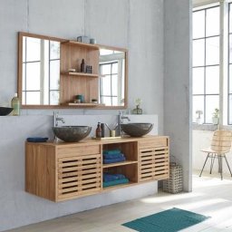 Meuble double vasque en teck massif 160 cm - Marron