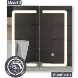 Armoire de Toilette avec Miroir et Éclairage - 65x65x13,3cm, led Blanc Froid/Chaud/Neutre, 3