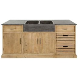 Meuble de cuisine en bois recyclé et pierre bleue Romain - Marron