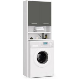 Mueble pour machine à laver Blanche 64 cm 2 portes façade Gris Graphite 4 étagères 64x30x180 cm