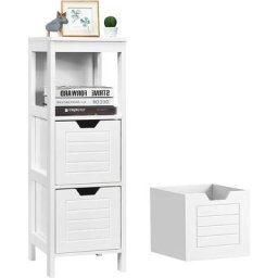 Meuble Salle de Bain avec 2 Tiroirs et 2 Etagères, Utilisation Polyvalent pour Salon, Salle de