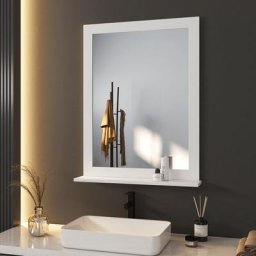 Meykoers Miroir de salle de bain 60x80 cm Cadre Blanc Miroir Salle de Bain avec Étagère en verre
