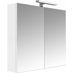 Armoire de salle de bain 80 cm avec éclairage led et bloc prise juno 2 portes miroir blanc brillant