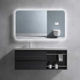 Meuble de Salle de Bain Gris Foncé Ensemble de 2 Pièces Meuble avec Lavabo 120cm Design Open avec 2
