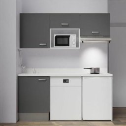 Kitchenette K55L - 180 cm - emplacements hotte, micro-ondes, frigo et lave-vaisselleGrisSnovaévier