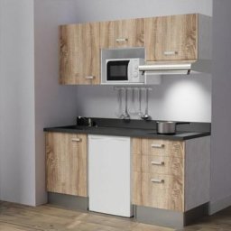 Kitchenette K20L - 180 cm - emplacements frigo, micro-ondes et hotteBoisNeroévier à gauche