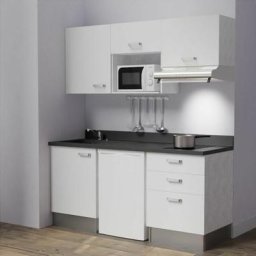 Kitchenette K20L - 180 cm - emplacements frigo, micro-ondes et hotteBlancNeroévier à gauche