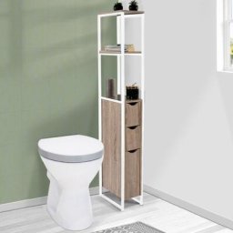 Idmarket - Meuble wc 3 portes design industriel avec étagères métal blanc - Bois-clair