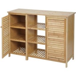 HHG - Armoire de salle de bain 837, Etagère Commode Etagère de salle de bain, 2 portes Bambou