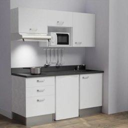 Kitchenette K20L - 180 cm - emplacements frigo, micro-ondes et hotteBlancNeroévier à droite