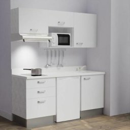 Kitchenette K20L - 180 cm - emplacements frigo, micro-ondes et hotteBlancSnovaévier à droite