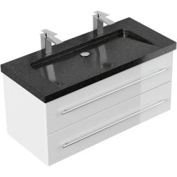 Meuble sdb Damo en blanc brillant avec une vasque en granit Galaxy Black 100cm