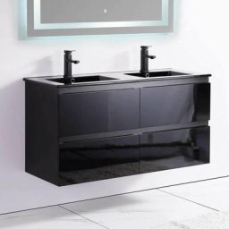 Meuble de salle de bain 4 Tiroirs - Noir - Double vasque - 120x46 cm - Dark