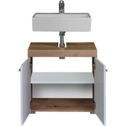 Meuble sous vasque blanc brillant et chêne noueux Kelia 60 cm