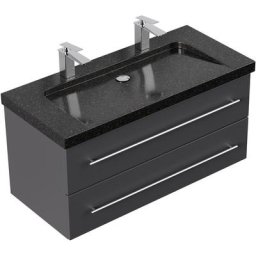 Meuble sdb Damo en anthracite avec une vasque en granit Galaxy Black 100cm