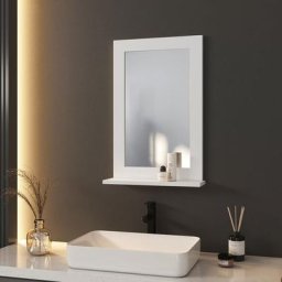 Miroir de salle de bain 40x60 cm Cadre Blanc Miroir Salle de Bain avec Étagère en verre ,Miroir