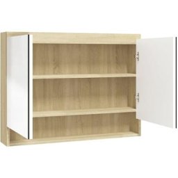 Armoire à miroir de salle de bain 80x15x60cm mdf Blanc et chêne Vidaxl blanc et chêne