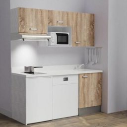 Kitchenette K55L - 180 cm - emplacements hotte, micro-ondes, frigo et lave-vaisselleBoisSnovaévier