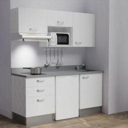 Kitchenette K20L - 180 cm - emplacements frigo, micro-ondes et hotteBlancCromoévier à droite