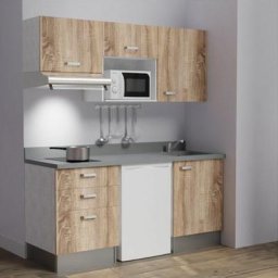 Kitchenette K20L - 180 cm - emplacements frigo, micro-ondes et hotteBoisCromoévier à droite