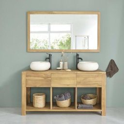 Bois Dessus Bois Dessous - Meuble double vasque en teck massif 145 cm - Naturel