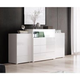 Commode urban 150 cm, commode, éclairage led inclus, blanc/blanc brillant