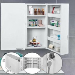 Jago® Armoire à Pharmacie Murale - 2 Portes, 11 Compartiments, Serrure, 2 Clés, 53x53x20cm, Acier