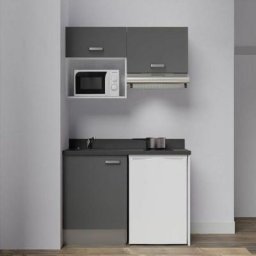 Kitchenette K02L - 120 cm avec plan monobloc, emplacement frigo, hotte et micro-ondesGrisNeroévier