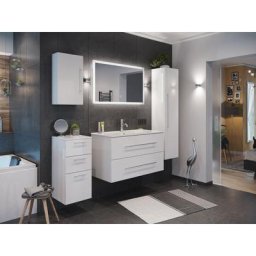 Ensemble de sdb Firenze 100 (5 Pièces/B) en blanc brillant avec miroir led - blanc brilliant