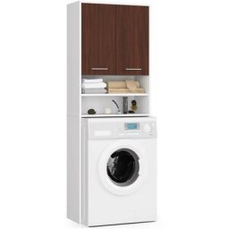 Colonne salle de bains Akord fin Blanche 64 cm 2 portes façade Wengé 4 étagères 64x30x180 cm